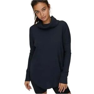 Aritzia TNA Black Thermal Waffle Knit Cowlneck Long Sleeve Slouchy Shirt